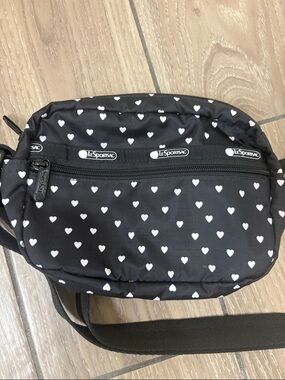 LeSportsac Black Hearts Tech Belt Bag Fanny Pack Crossbody NWOT